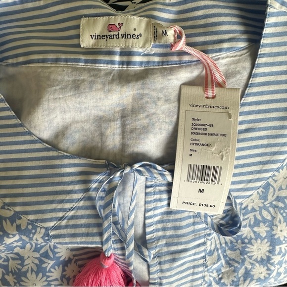 Vineyard Vines Border Otomi Sometset Tunic Floral Stripe Tassel Dress Size M - Picture 12 of 13